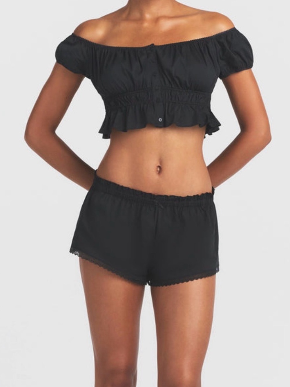 🖤 SKIMS Poplin Apparel Off The Shoulder Top Short Set | Onyx | Sz S | Like New